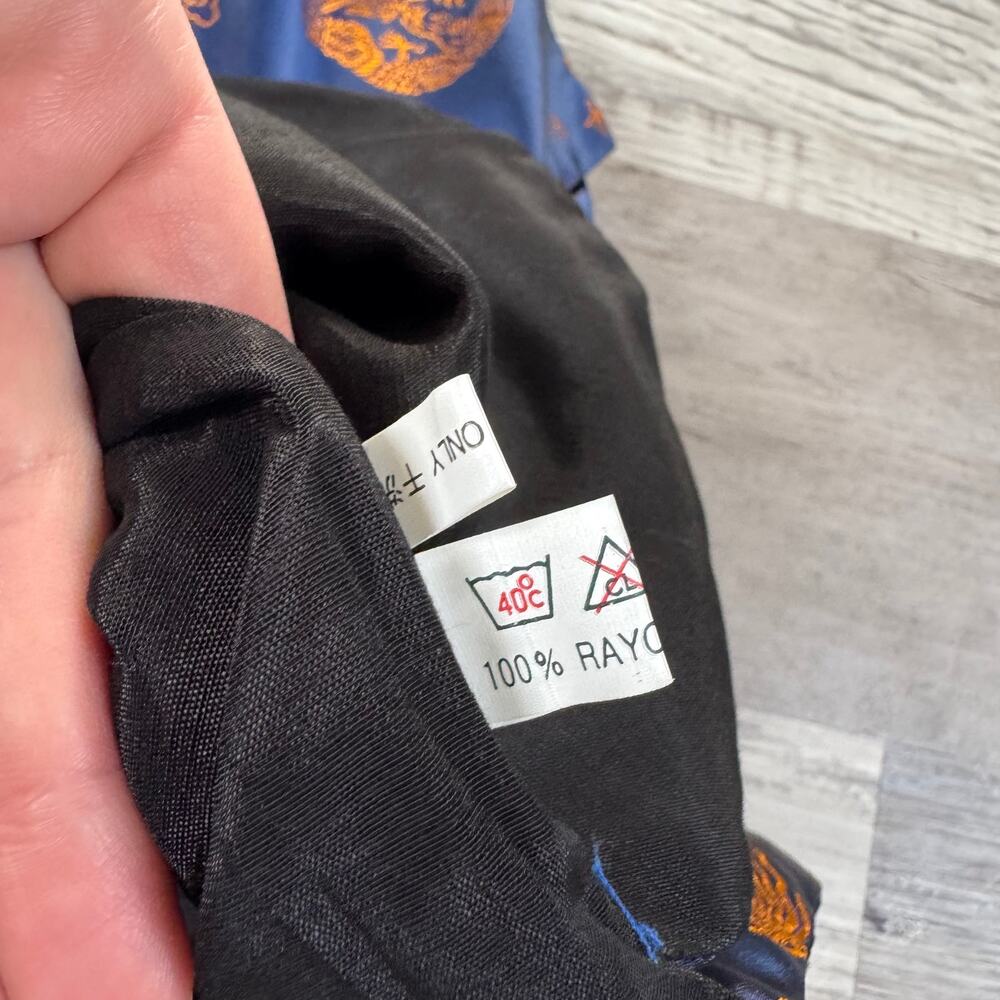 Vintage Chinese Dragon Satin Vest Navy Gold Frog Closure Y2K XL - Picture 5 of 8